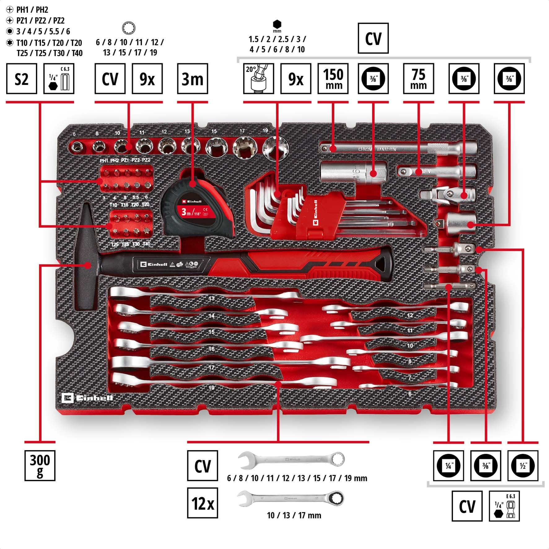 einhell-e-case-coffret-outils-80-pi-ces-chrome-vanadium image 2