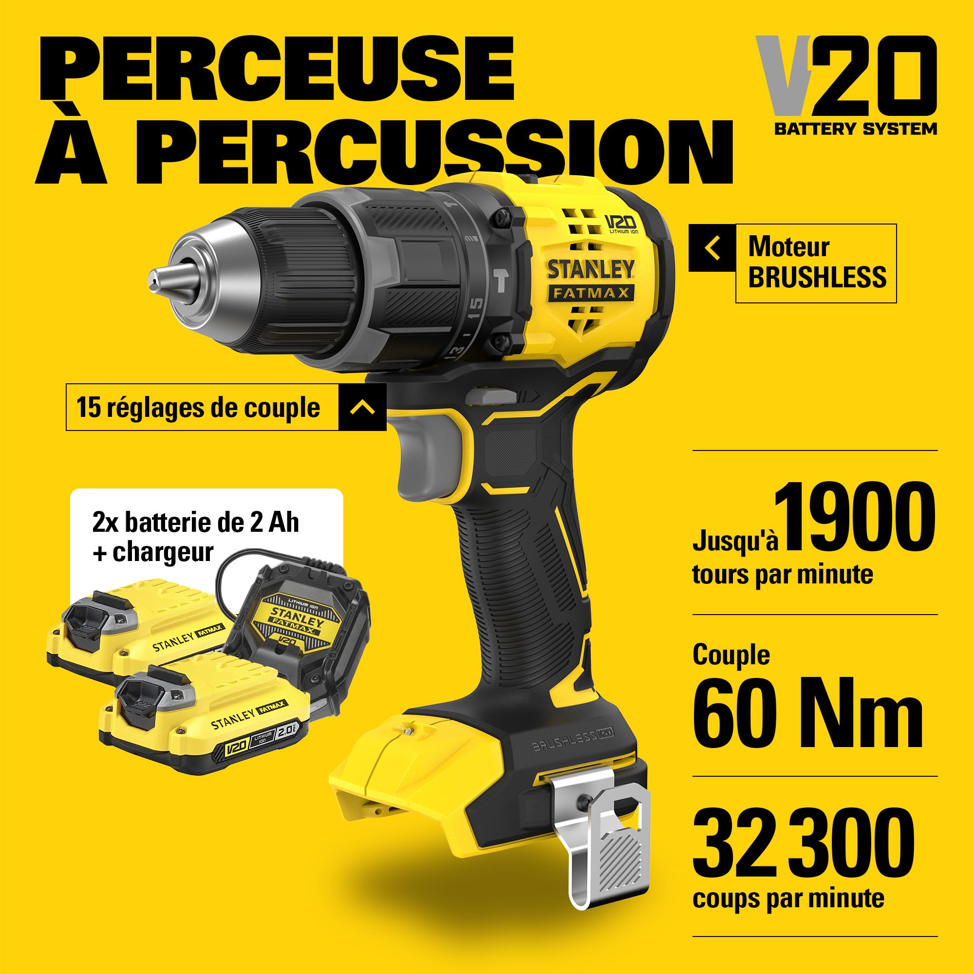 stanley-v20-sfmcd716d2a-qw-perceuse-percussion-18v-100-accessoires image 2