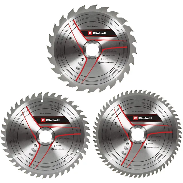 einhell-lot-3-lames-scie-circulaire-210-mm-24-42-60-dents-carbure image 1