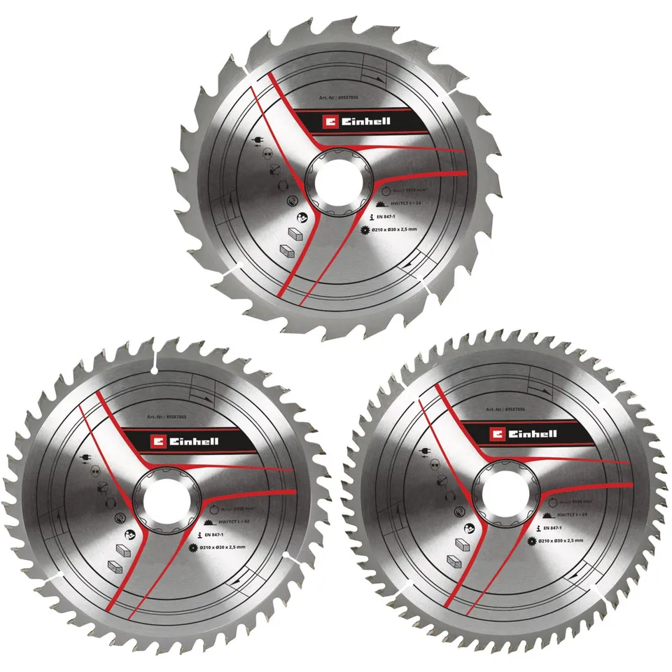 einhell-lot-3-lames-scie-circulaire-210-mm-24-42-60-dents-carbure image 1