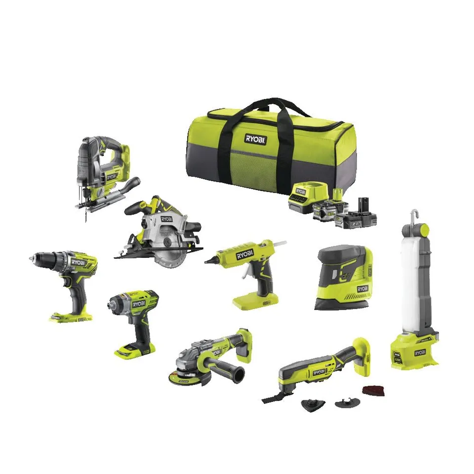 ryobi-one-kit-9-outils-18v-r18ck9b-252slz-2-batteries image 1