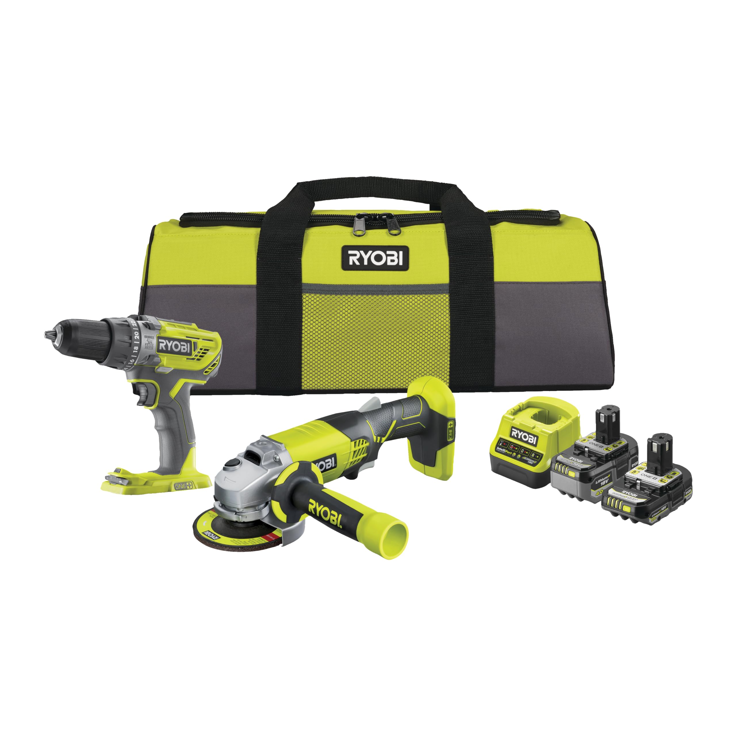 ryobi-18v-one-duo-perceuse-percussion-meuleuse-115mm-2-batteries image 1
