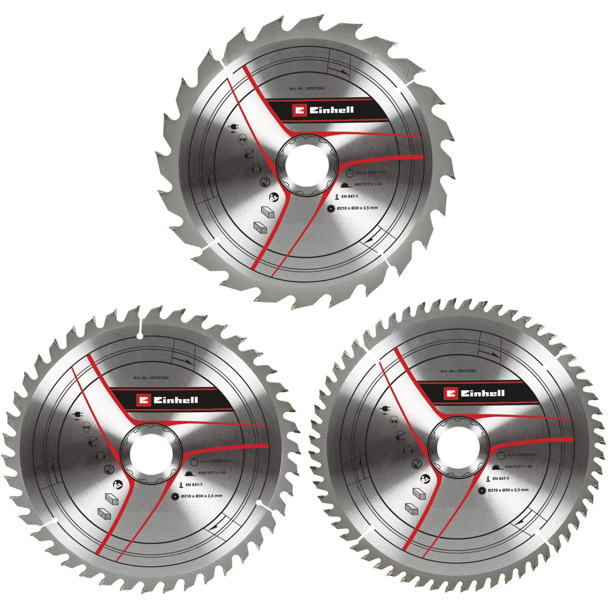 einhell-lot-3-lames-scie-circulaire-210-mm-24-42-60-dents-carbure image 1