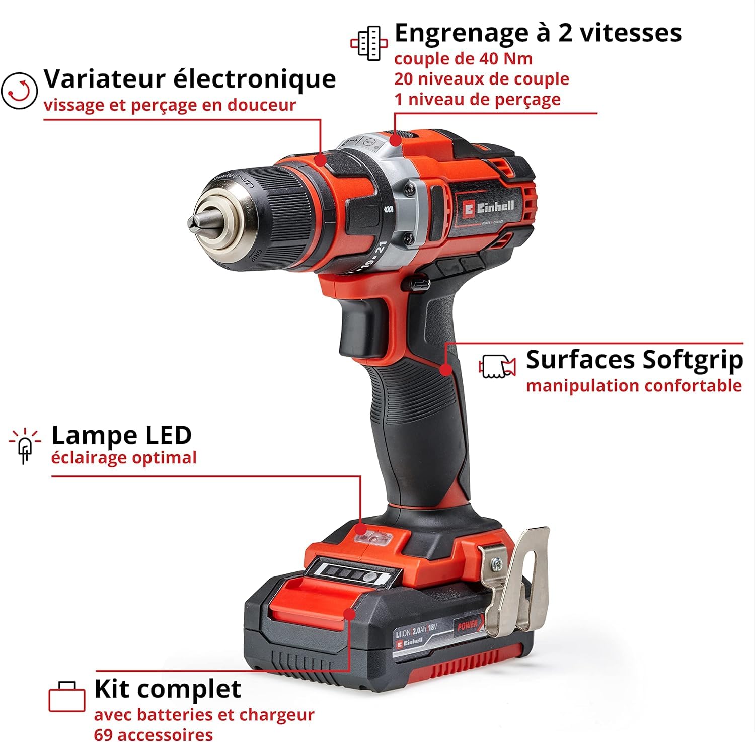 einhell-te-cd-18-40-li-perceuse-visseuse-kit-2x2ah-69-accessoires image 3