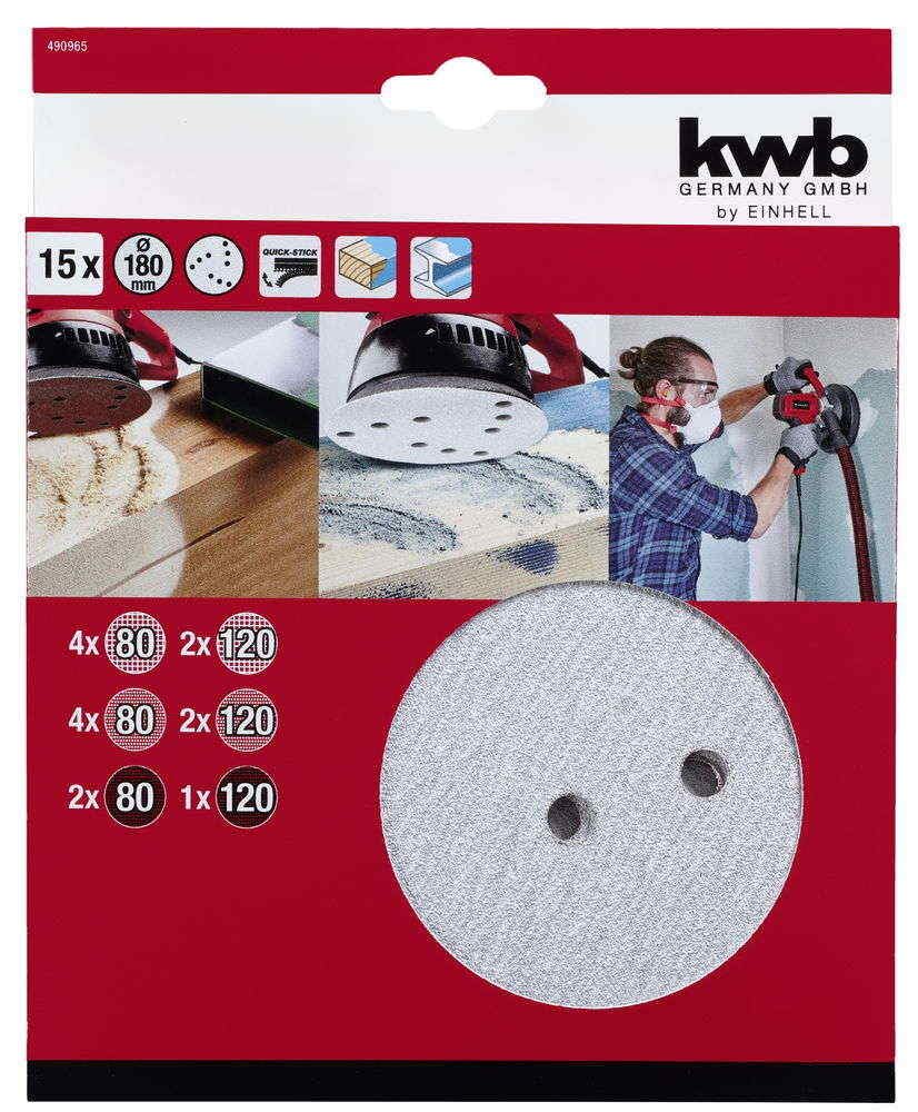 kwb-by-einhell-kit-15-feuilles-abrasives-180-mm-te-dw-180 image 2