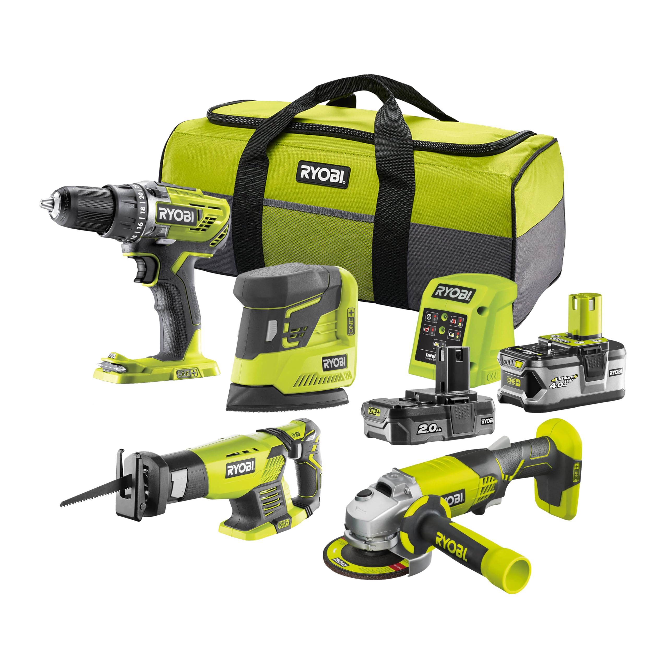 ryobi-one-18v-pack-4-outils-perceuse-meuleuse-scie image 1