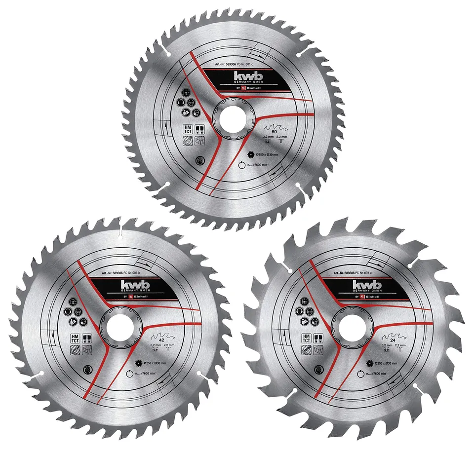 einhell-lot-3-lames-scie-circulaire-hm-250x30-24-42-60-dents image 1