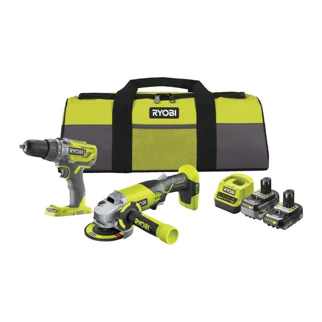 ryobi-18v-one-duo-perceuse-percussion-meuleuse-115mm-2-batteries image 1