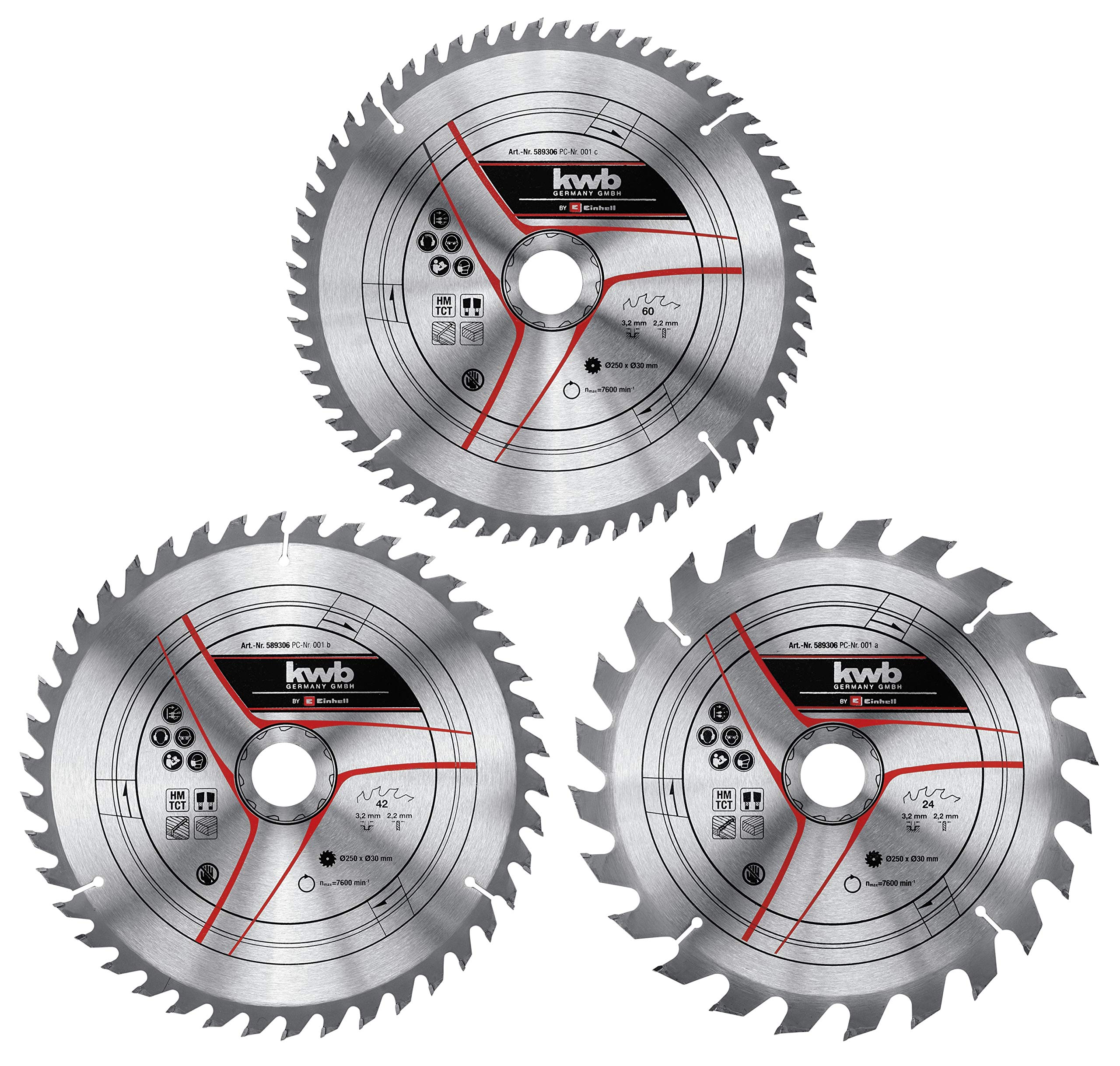 einhell-lot-3-lames-scie-circulaire-hm-250x30-24-42-60-dents image 1