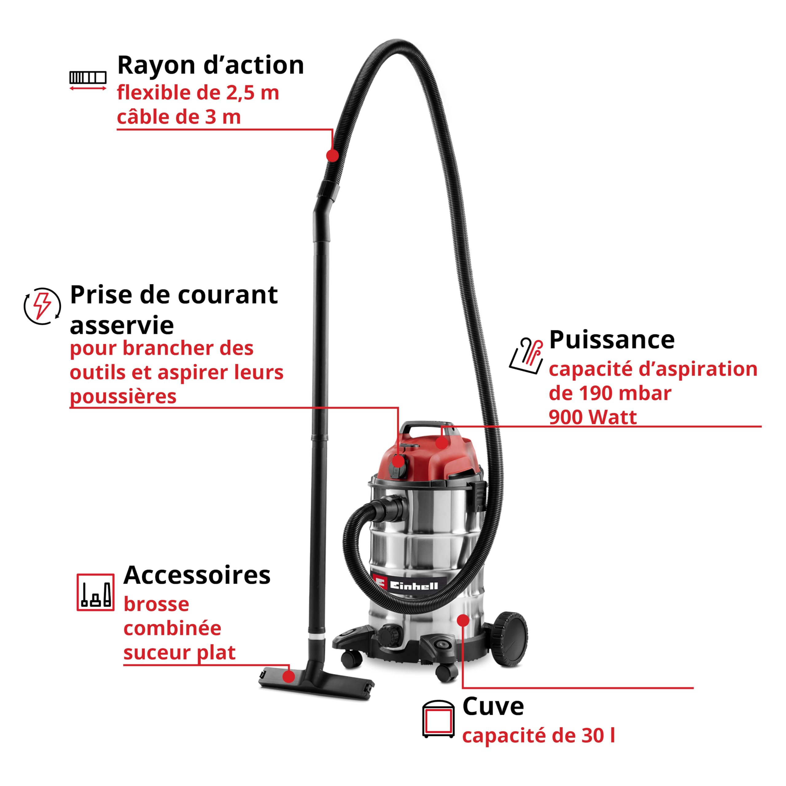 einhell-tc-vc-3055-sa-aspirateur-eau-poussi-re-30-l-900-w image 2