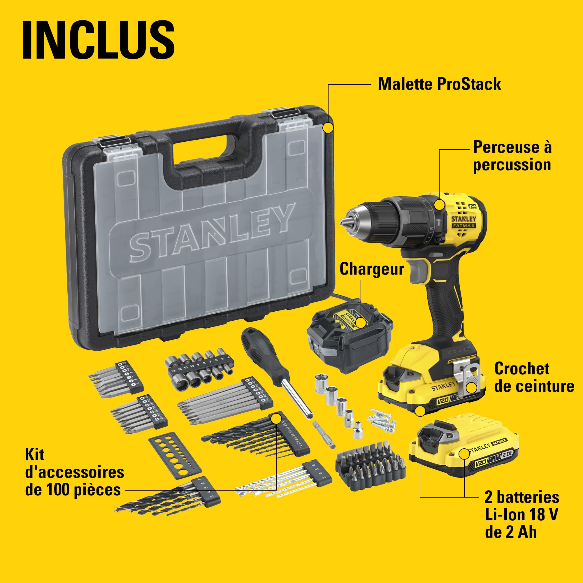 stanley-v20-sfmcd716d2a-qw-perceuse-percussion-18v-100-accessoires image 8