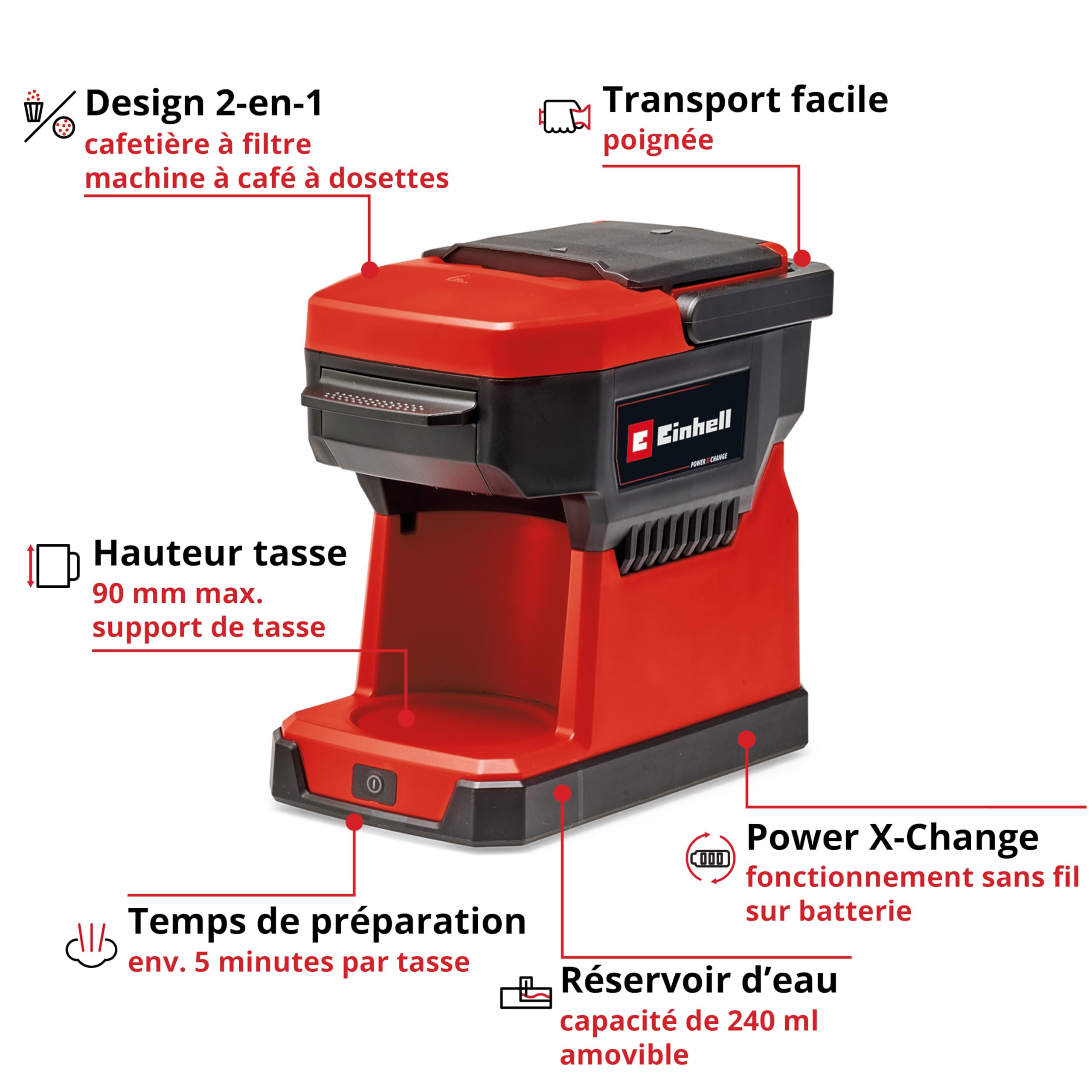 einhell-te-cf-18-li-solo-machine-caf-sans-fil-240-ml-filtre-dosettes image 3