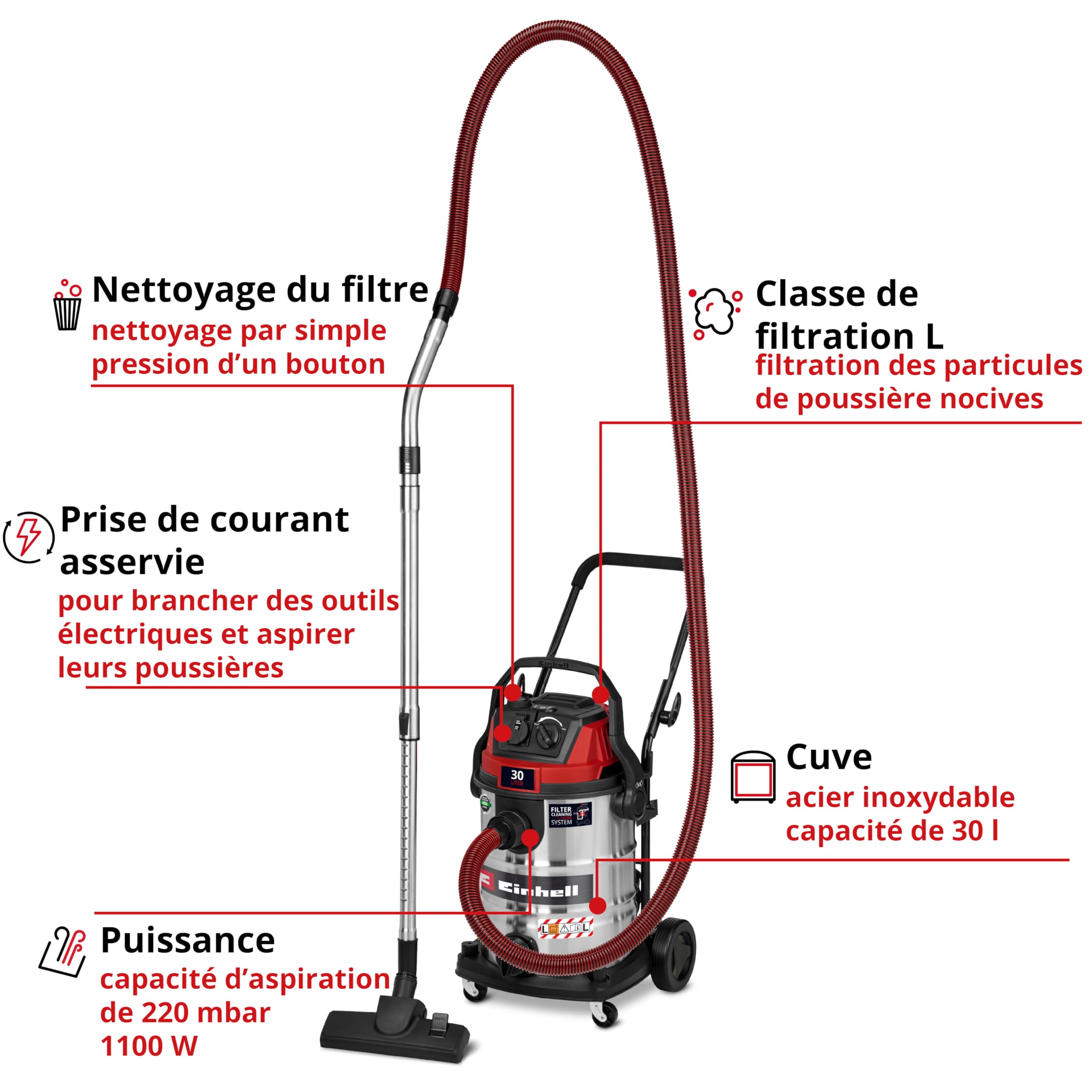 einhell-te-vc-3080-sacl-aspirateur-eau-poussi-re-30l-1150w image 2